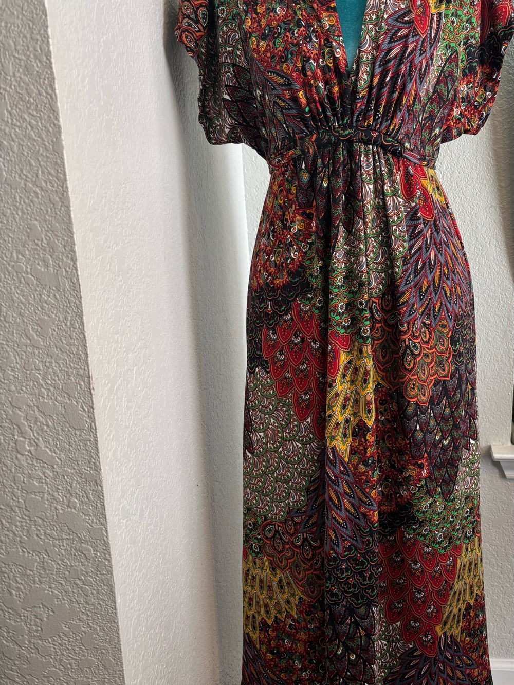 Hypnotik Multicolor Paisley Maxi Dress with Cinched Waist, Bohemian, fairy, Chic